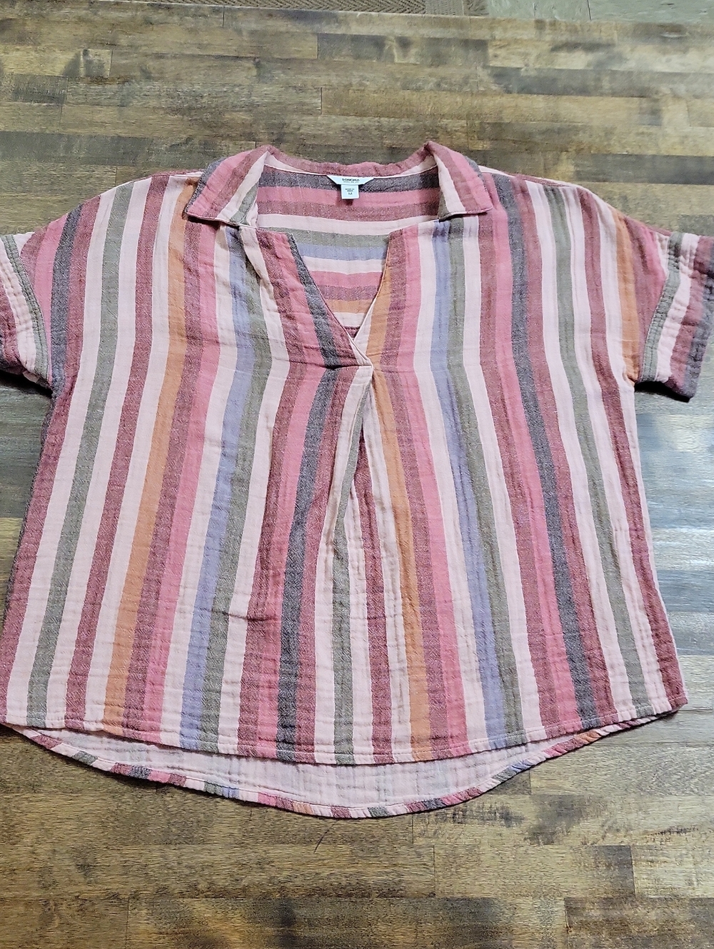 Sonoma Striped Pink Multi Short-Sleeve Women's Top Cotton Size M